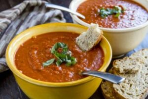 2 bowls of homemade chunky tomato basil soup