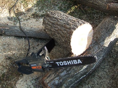 a chopped log with a powerful machine